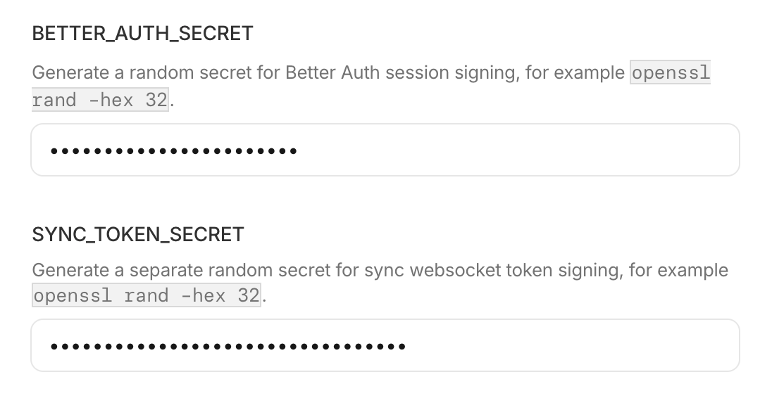Better Auth와 sync token secret 입력란이 보이는 Deploy to Cloudflare 폼