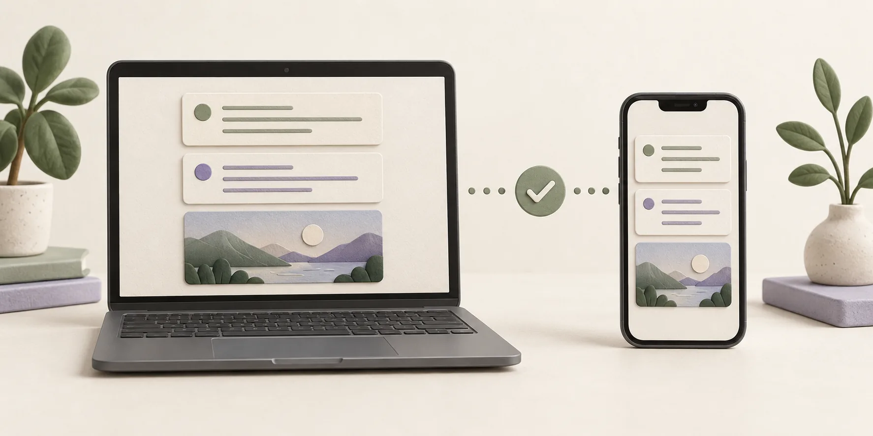 最初の同期後にノートと画像の添付ファイルが一致しているノートPCとスマートフォン