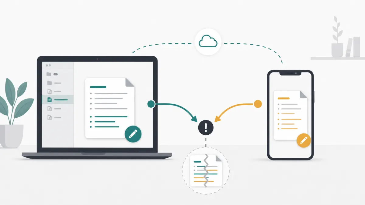 Two devices editing the same Markdown vault and creating a sync conflict